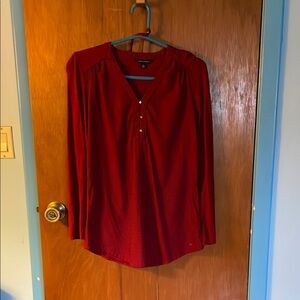 Tommy Hilfiger Red Long Sleeve Blouse with Mandarin Collar